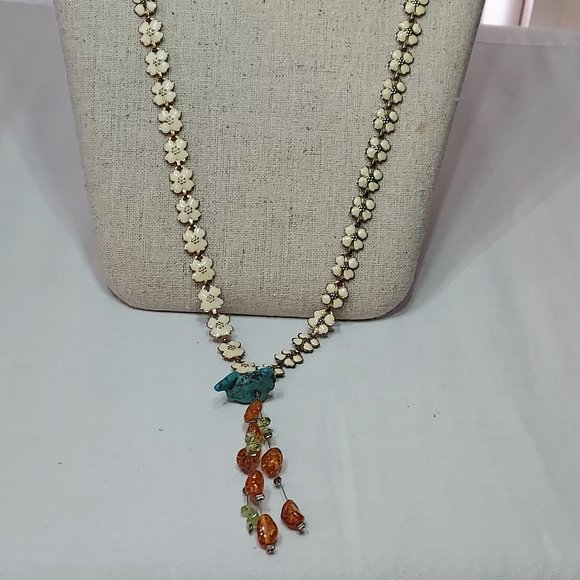 Dogwood, Amber, Turquoise, Pearl & Lapis Personal journey Manifestation Necklace - Picture 3 of 12